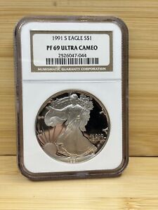 1991-S NGC PF69 Silver Eagle .999 ULTRA CAMEO BROWN LABEL
