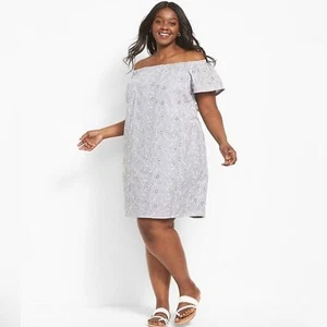 NWTLane Bryant Dress Short-Sleeve Off-The-Shoulder Blue Eyelet 26/28 Plus Size - Picture 1 of 11