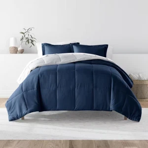 Microfiber down Alternative Twin/Twin XL Reversible Comforter Set Navy Light Gry - Picture 1 of 7