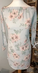 Nuevo Look Bebé Azul Pastel Rosa Flor Floral Bardot Verano Mediodía Vestido Reino Unido 10/12 - Imagen 1 de 8