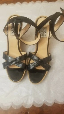  Sandalia de plataforma BARNEYS NEW YORK - Correas de charol negro / Base tostada - Talla 38 Foto 1 de 4