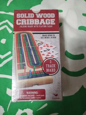 Solid Wood Cribbage Set Folding 3 Track Board with Playing Cards Cardinal New - Image 1 of 4