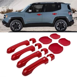 Red Door Handle Cover Keyhole Cup Bowl Covers Trim for 2015-2020 Jeep Renegade - Picture 1 of 8