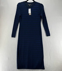 Banana Republic Sweater Dress Sz PXS Striped Metallic Ribbed Pullover Midi Blue - Picture 1 of 12
