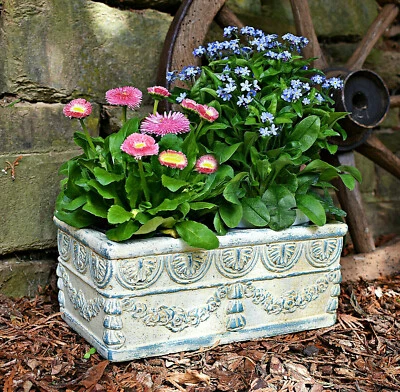 ❀ Blumenkasten Jardiniere Creme Blau Vintage Zement 2kg Pflanzkasten Übertopf BW - Bild 1 von 4