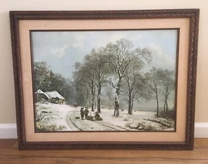 BAREND CORNELIS KOEKKOEK Winter Landscape Repro Oil On Canvas Matted Framed - Picture 1 of 12