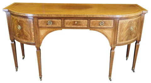Baker Stately Homes Hepplewhite Sheraton Flame Mahogany Bow Front Sideboard 72" Cover