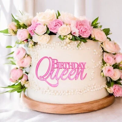 Acrílico Cumpleaños Reina Pastel Topper Dije Pastel Cumpleaños Fiesta Celebración Decoración Foto 1 de 4