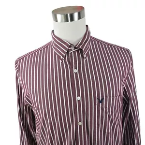 American Eagle Mens Slim Fit LS Button Up Maroon White Striped Dress Shirt LT - Picture 1 of 8