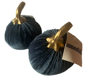 2 Lot Velvet Fall Mini Pumpkins 2 Blue Filler Craft or Holiday NEW - Picture 1 of 4