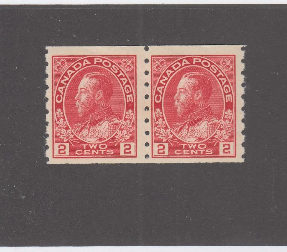 CANADA # 127 VF-MNH PAIR KGV 2cts CARMINE COILS (Diagonal crease) CAT VAL $300 Foto 1 de 1