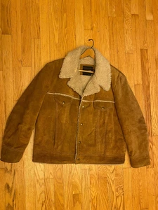 Chaqueta de cuero de vaca marrón partido JC Penny cuello/forro polar OKCond 44"LA,CA - Imagen 1 de 2