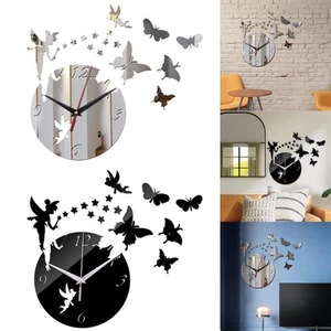3D Wall Clock Sticker Art Decal Acrylic Butterfly for Living Room Home Decor - Picture 1 of 15