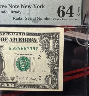 😎 1988-A  $1 FRN B/P  Block ( NEW YORK ) Radar Fancy Serial Number -PMG 64 EPQ - Image 1 of 4