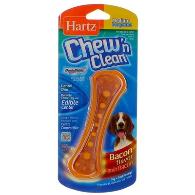 Paquete de 2 juguetes dentales Hartz Chew N Clean dúo para masticar perros, medianos, sabor a tocino Foto 1 de 2