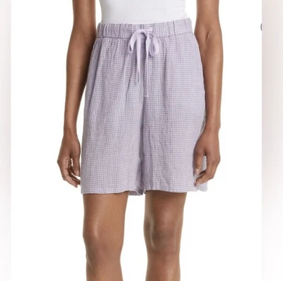 Pantalones Cortos Eileen Fisher Musli Lino Orgánico Cordón XXS Púrpura Gris Cuadros Foto 1 de 4