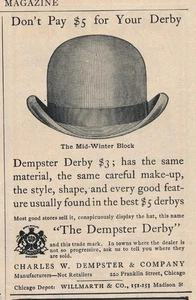Magazine Ad - 1903 - "Dempster Derby" - Charles Dempster Co., Chicago, IL - Picture 1 of 1