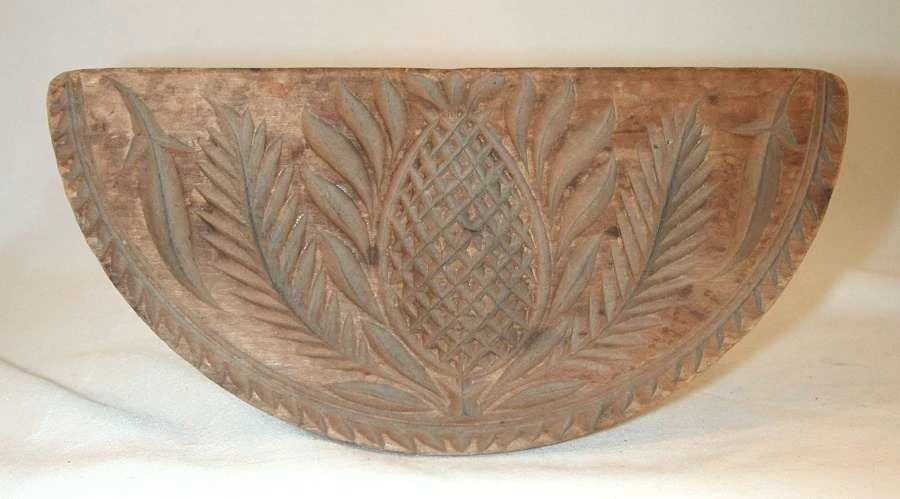 Antique Pennsylvania Carved Softwood Half-round Pineapple Design Butter Print - Image 1 of 4