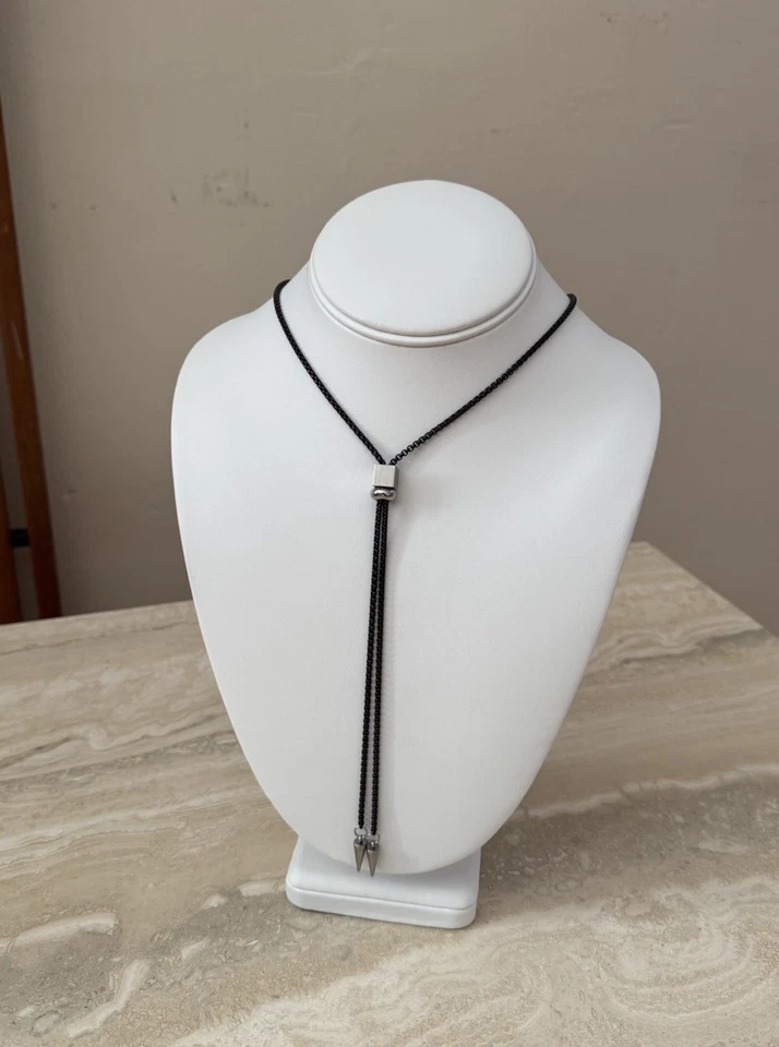 Black And Silver Spike Chain Bolo Tie Necklace - Image 1 of 4