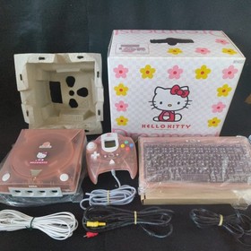 SEGA Dreamcast HELLO KITTY PINK Console set (HKT-3000),Pad,Keyboard,Box, Working