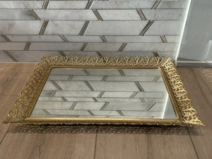 Vintage Blume filigran Gold Rechteck Spiegel Waschtisch Tablett 16 x 11" - Bild 1 von 7