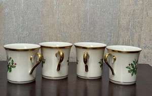 Lenox "Holiday" Porzellantassen, 4er Set, Stechpalme & Beeren, 24K Goldrand - Bild 1 von 8