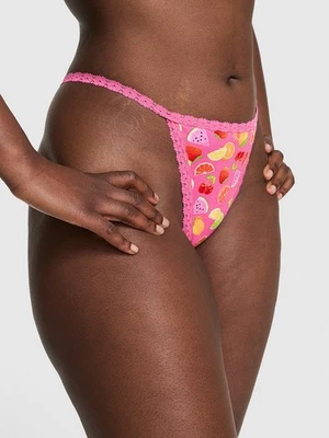 Victoria's Secret PINK - M Cotton V-String Panty - Lace-Trim Fruit Thong Medium - Image 1 of 3
