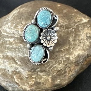 Yazzie Ring Blue Turquoise Navajo Sterling Silver Cluster Size 7 19240 - Picture 1 of 13