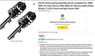 Front  Complete Strut Assembly Kit for 1996-2007 Ford Taurus, 1996-2005 Mercury - Image 1 of 2