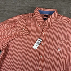 Camisa con botones Chaps para hombre talla 3XB/3TF a rayas blanca carmesí/roja mangas largas - Imagen 1 de 19