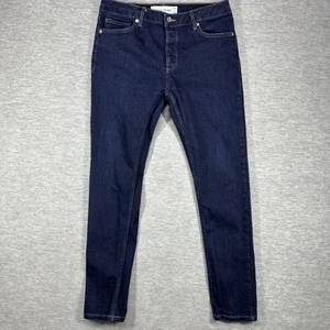 Topman Jeans Mens 34x32 Stretch Skinny Dark Blue Wash Button Fly - Picture 1 of 9