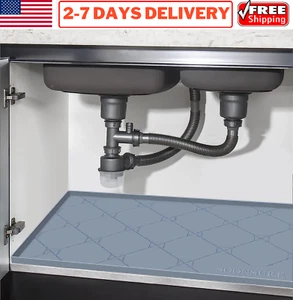 34x22 Kitchen Under Sink Mat Silicone Liner Rubber Drip Tray Flexible Waterproof - Picture 1 of 19