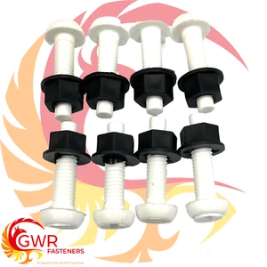 8 WHITE Plastic Number Plate Screws & 8 Black Nuts Bolts Fixings Fittings Fixers - Picture 1 of 1