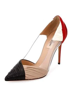 Valentino Garavani GB-Drape Leather Pump Red/Black/Ivory/Poudre Sz 40 $895.00 - Picture 1 of 3