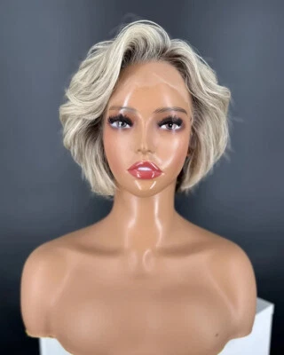 Perucas de cabelo humano 100% virgem Pixie Wave perucas frente de renda peruca pré-arrancada - Imagem 1 de 4