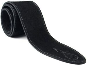 Real Suede Leather XL Jet Black 2.5" Inch Electric Acoustic Bass Guitar Strap