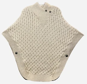 Aran Crafts Ireland 100% Merino Wool Shawl Beige Cable Knit Poncho Size S/M -NEW - Picture 1 of 14