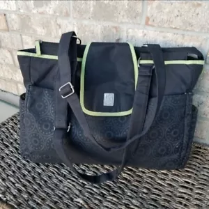 Carter's Just One You BLACK Duffle Diaper Bag Tote (17x7x12) W/Green Trim - Picture 1 of 8