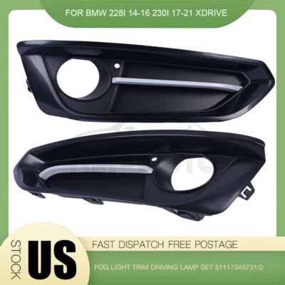 Pair Front Fog Light Molding Grille Left Right For 14-21 BMW 228i 230i xDrive Foto 1 de 4
