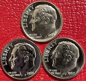 1965 1966 1967 SMS Roosevelt Dime Run 3 Gem Special Mint Set US Coins. - Picture 1 of 2