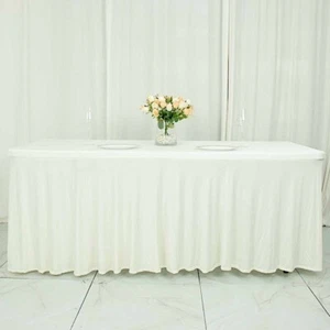 6 ft IVORY Wavy Rectangular Fitted Tablecloth Premium Spandex TABLE COVER Party - Picture 1 of 7