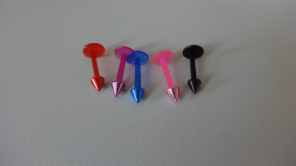 SET 5 Labret Lippe 8 mm flexi Metallic SPIKE 3mm eloxiert 316 L Bioflex PTFE LIP - Bild 1 von 1