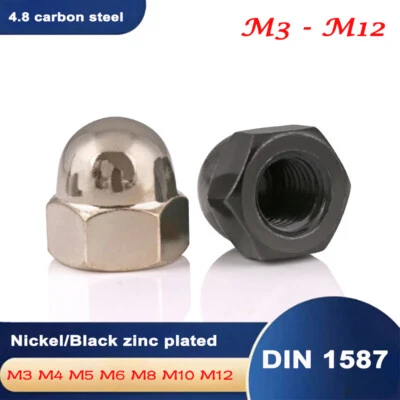 Hutmutter DIN 1587 Schwarz Verzinkt / Vernickelt Muttern M3 M4 M5 M6 M8 M10 M12 - Bild 1 von 4