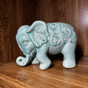 Urban Trends Collection Ceramic Standing Elephant Figurine Sky Blue Boho Decor - Picture 1 of 9