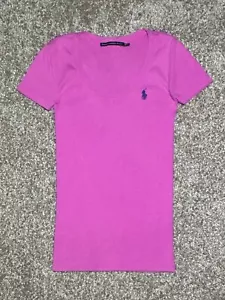 Ralph Lauren Sport Damen V-Ausschnitt T-Shirt einzelner Stich rosa Stretch Größe XS - Bild 1 von 24