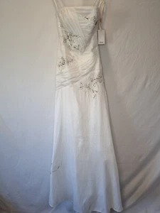 Imoda White Beaded Sequin Embroidered Pleated A-line Wedding Dress Sz 8 - Picture 1 of 14
