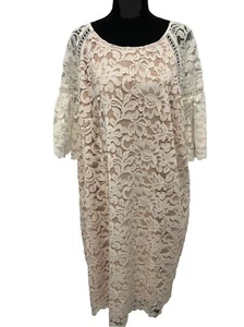 Vince Camuto Dress Women’s 24W White Lace Beige Lining Short Sleeve $168 - Picture 1 of 11