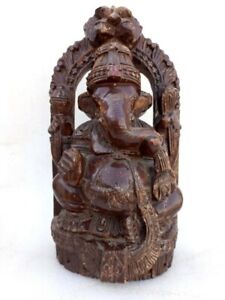 Antique Old Rare Hand Carved Rose Wood Big Size Hindu God Ganesha Figure Statue