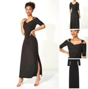 Size 10 Black Cold Shoulder Diamante Dress By Roman Figure Flattering - Picture 1 of 6