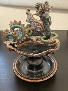 Sea Dragon Two Tiered Castle Ashtray Jewelry Dish Figurine - Picture 1 of 5